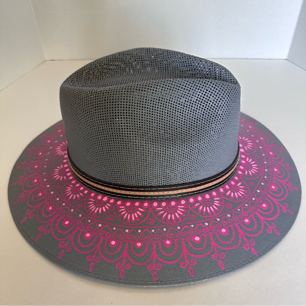 Hand Painted Fedora - Grey/Pink - Size Medium
